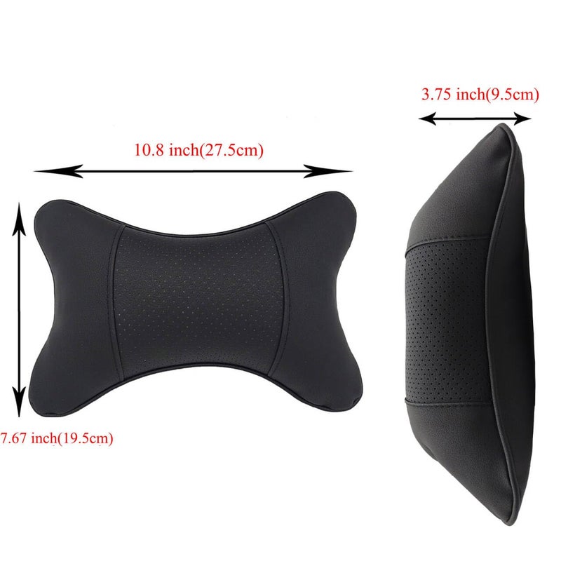 yuhuru Car Neck Pillows Both Side Pu Leather 2pieces Pack Headrest Fit for Most Cars Filled Fiber Universal Car Pillow (Black) - Image 5
